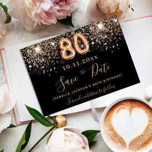 80. Geburtstag schwarze Rose Gold Save the Date Ankündigungspostkarte