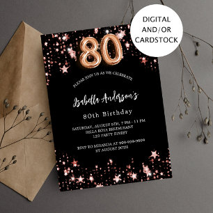 80. Geburtstag schwarze Rose goldene Sterne Einladung