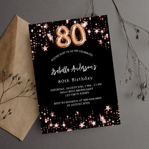 80. Geburtstag schwarze Rose goldene Sterne Luxus Einladung