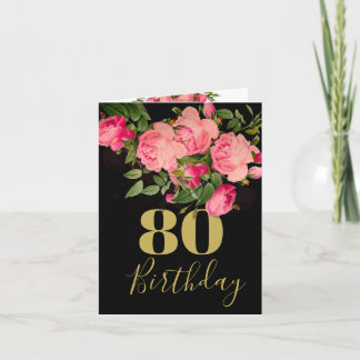 80. Geburtstag Schwarzes Foto Rose Blumenelegant Einladung