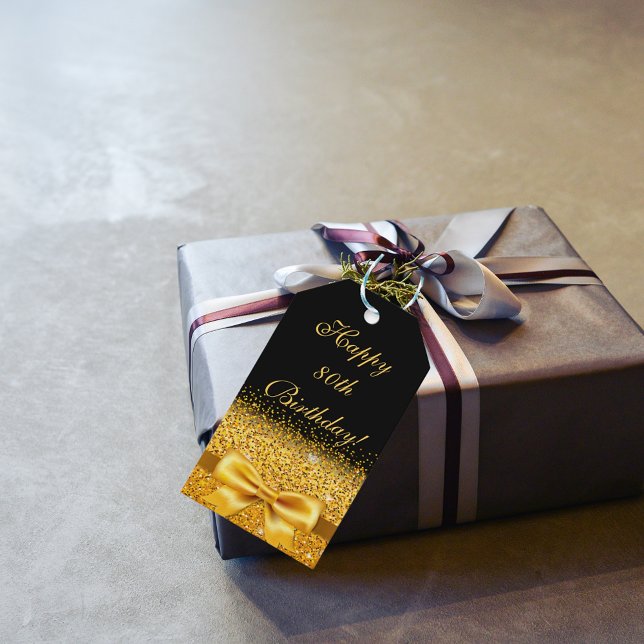 80. Geburtstag schwarzes Gold elegant Geschenkanhänger (Von Creator hochgeladen)