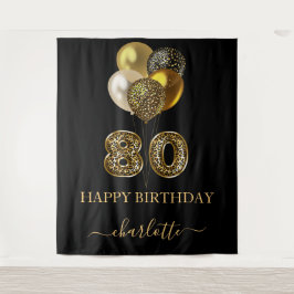 80. Geburtstag Schwarzes Gold Leopard Namensschrif Wandteppich