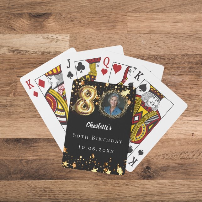 80. Geburtstag Schwarzes Gold Sterne Foto Spielkarten (Von Creator hochgeladen)