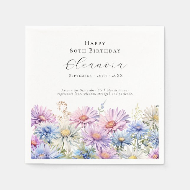 80. Geburtstag September Geburtstagsblume individu Serviette (Vorderseite)