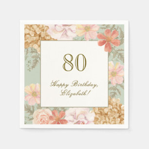 80. Geburtstag Serviette Herbstfarben Floral Sage