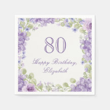 80. Geburtstag Servietten Elegante lila Blüten