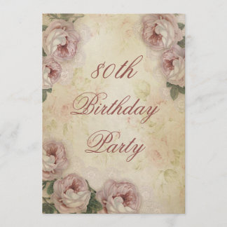 80. Geburtstag Shabby Chic Rose und Spitzen Einladung