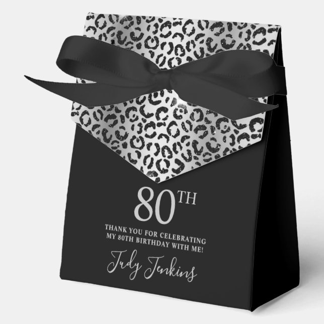 80. Geburtstag Silber Leopardendruck Danke  Geschenkschachtel (Vorderseite)