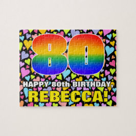 80. Geburtstag — Spaß, Liebende Herzformen + "80" Puzzle