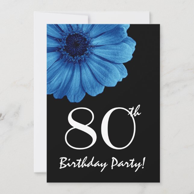 80. Geburtstag Template Blue Daisy Einladung (Vorderseite)