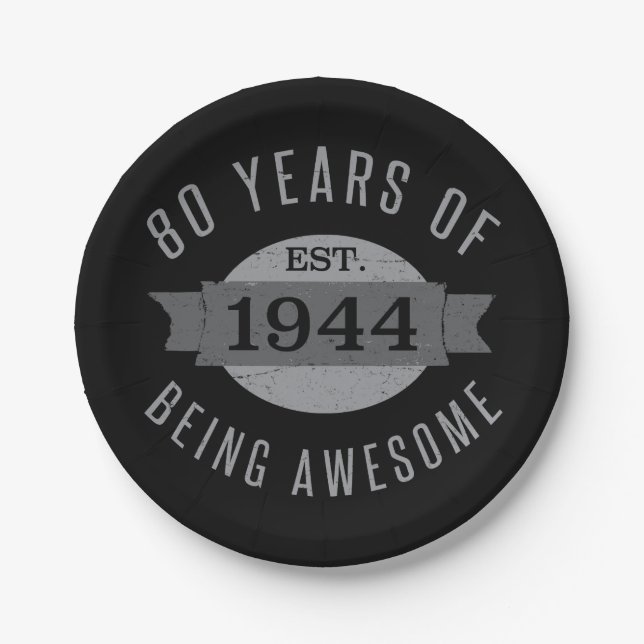 80. Geburtstag Toll 1944 Pappteller (Vorderseite)