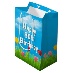 80. Geburtstag Tulips Mittlere Geschenktasche Geschenktüte