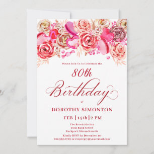 80. Geburtstag Valentine Rosa Wirbles Herz Einladung