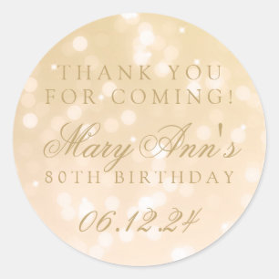80. Geburtstag Vielen Dank Gold Bokeh Sparkle Ligh Runder Aufkleber