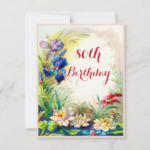 80. Geburtstag Vintage Wasserlilien und Iris-Blume Einladung