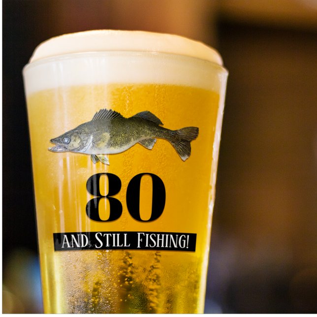 80. Geburtstag Walleye Angeln Männer Glas (Walleye Fishing Birthday Beer Glass)