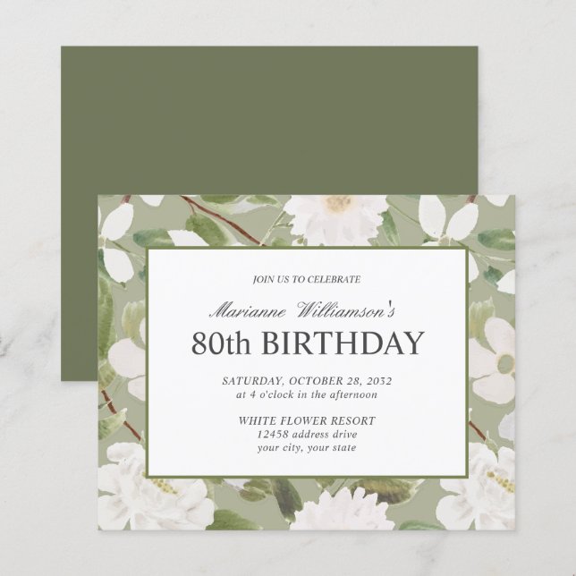 80. Geburtstag Weiße Blume Salbei (Vorne/Hinten)