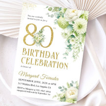 80. Geburtstag Weiße Blumen Eukalyptus Gold Glitte