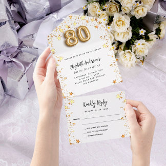80. Geburtstag Weißgoldsterne Party UAWG All In One Einladung