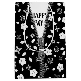 80. Geburtstag Zipper auf Blume Mittlere Geschenktüte