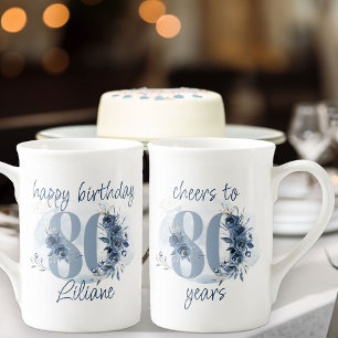 80. Geburtstags Cheers auf 80 Jahre Florale Zahl Prozellantasse