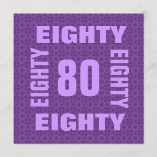 80. Geburtstags-enorme Buchstabe-Zahlen lila B212 Einladung