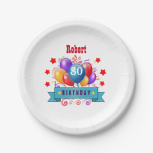 80. Geburtstags-festliche bunte Ballone C01HZ Pappteller