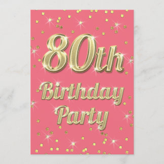 80. Geburtstags-GoldBling Typografieconfetti-Rosa Einladung