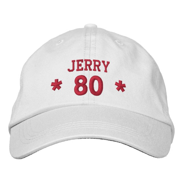80 Geburtstags Individuelle Name Rote Stickerei V1 Bestickte Kappe (Vorderseite)