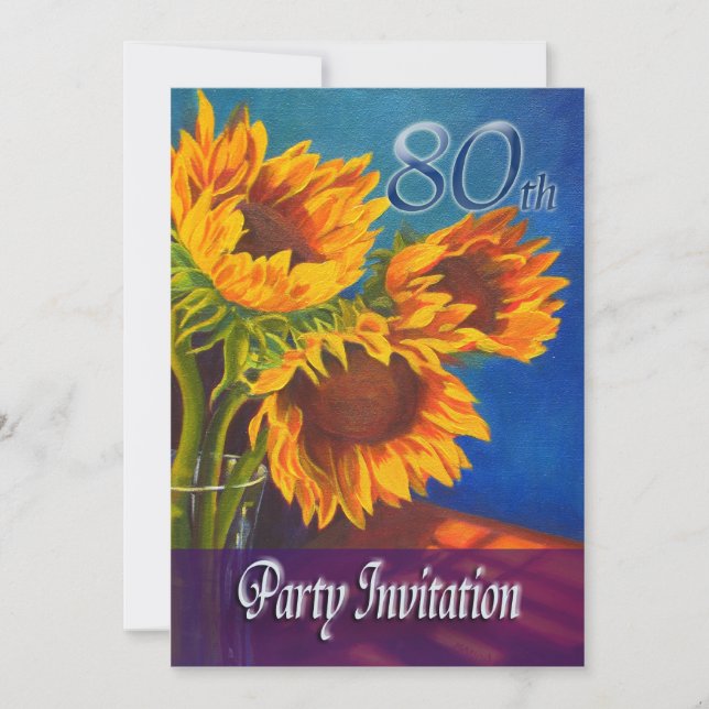 80. Geburtstags-Party Einladung - Sonnenblumen (Vorderseite)
