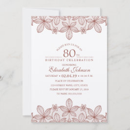 80. Geburtstags-Party-rustikales Spitze-Braunes Einladung