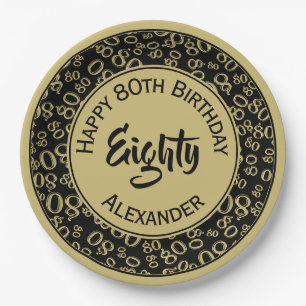 80. Geburtstags-Party-Zahl-Muster-Gold und Pappteller