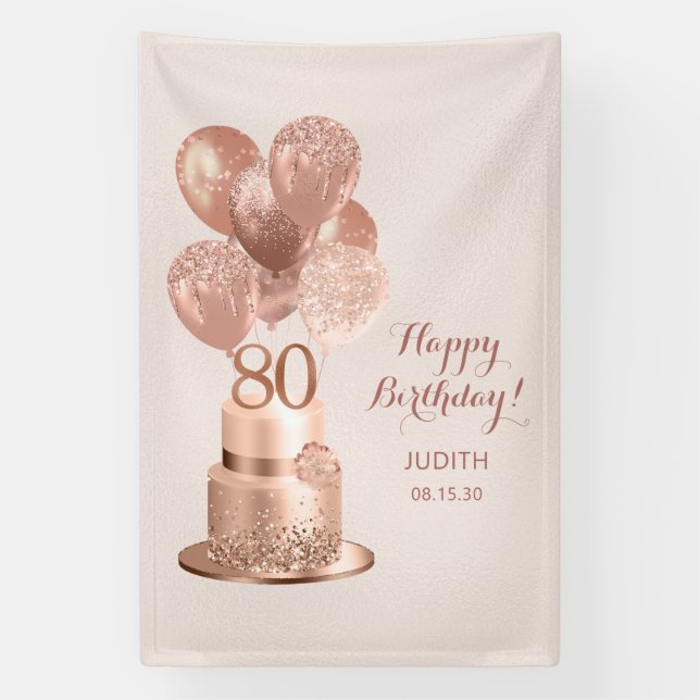 80. Geburtstags-Rose Gold Cake Banner (Vertikal)