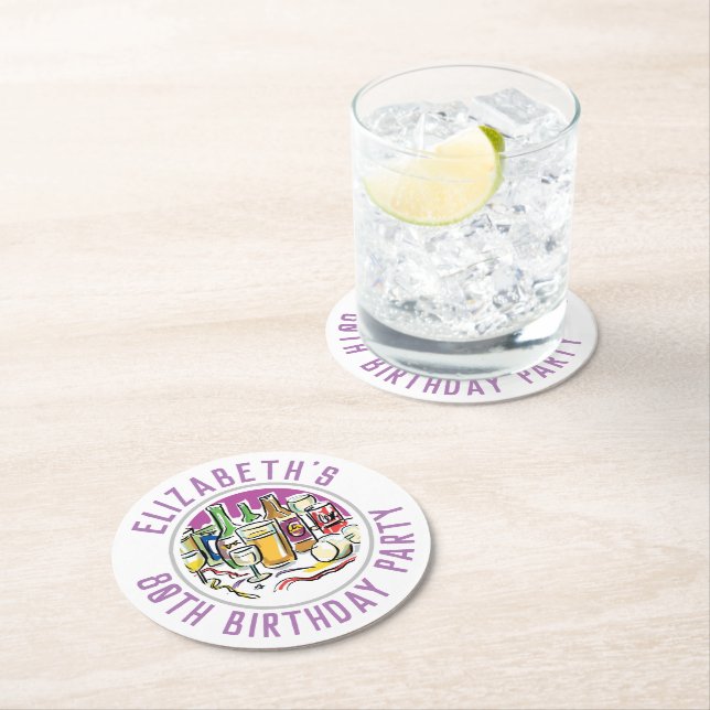 80. Geburtstags-Rundpapier-Untersetzer Runder Pappuntersetzer (Vor Ort)