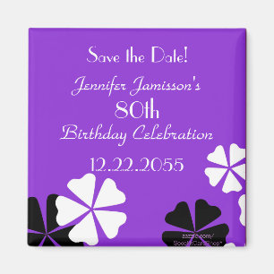 80. Geburtstags-Save the Date lila Blumenmagnet Magnet