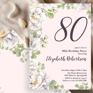 80. Geburtstagseinladung Rosé Florale Pfingstrosen Einladung