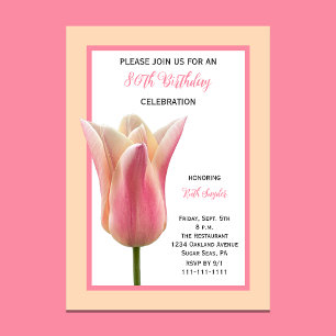 80. Geburtstagseinladungen Elegante Tulpen Floral Einladung