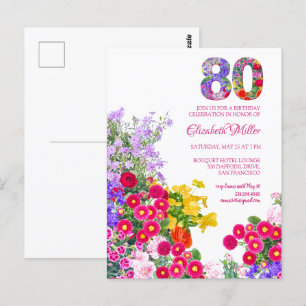 80. Geburtstagsfeier Blumige moderne Einladung Postkarte
