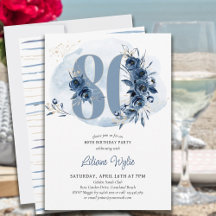 80. Geburtstagsfeier Coastal Blue Floral Nummer 80