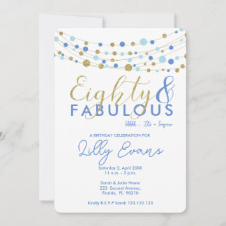 80. Geburtstagsfeier Einladung, blau und gold Einladung