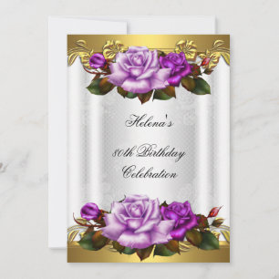 80. Geburtstagsfeier Elegante Lila Goldene Rosen S Einladung