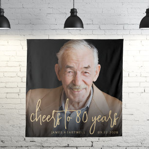 80. Geburtstagsfeier Foto Gold Schrift Cheers Wandteppich