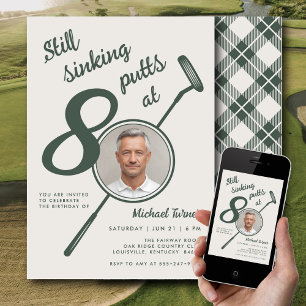 80. Geburtstagsfeier Foto Moderner Golf Putter Grü Einladung