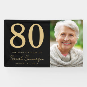 80. Geburtstagsfeier Foto Schwarz Gold Achtzig Banner