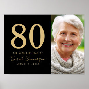 80. Geburtstagsfeier Foto Schwarz Gold Achtzig Poster