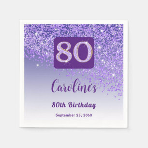 80. Geburtstagsfeier Funkelndes Lila Glitter Serviette