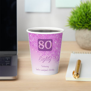 80. Geburtstagsfeier Glänzendes Rosa Glitter Pappbecher