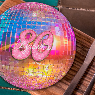 80. Geburtstagsfeier Gold Pink Glitter Disco Kugel Pappteller