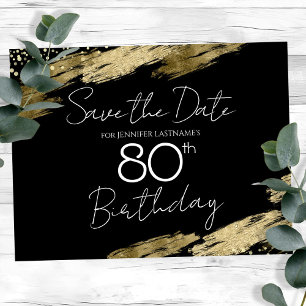 80. Geburtstagsfeier Gold Schwarz Save the Date Postkarte