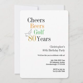 80. Geburtstagsfeier Golf Prost Biere Minimal Einladung
